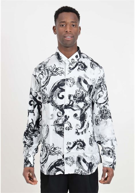 Camicia da uomo Watercolor Couture bianca e nera VERSACE JEANS COUTURE | 76GAL2R0NS407003
